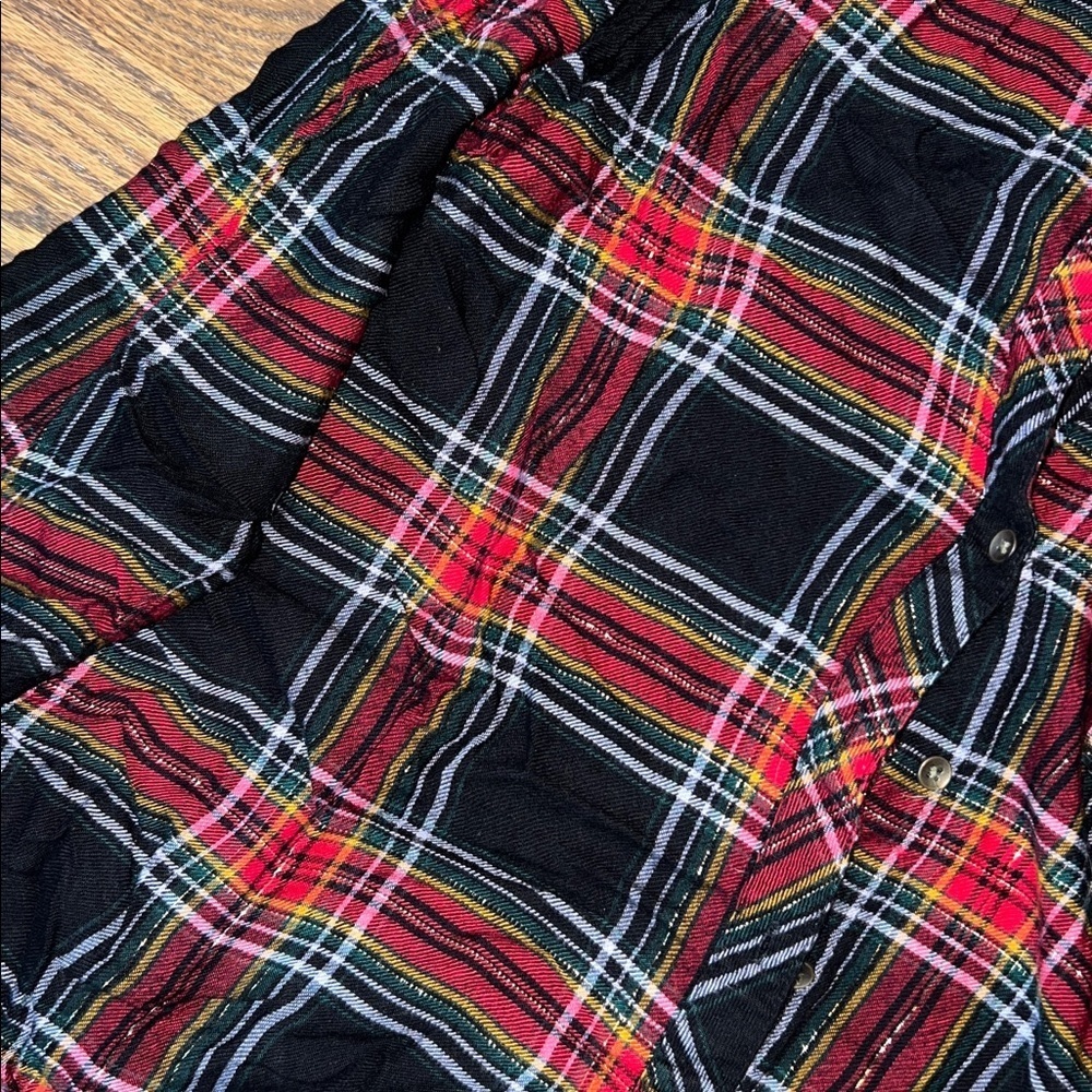 Maurices Red and Black Checkered Sparkly Button Down Shirt - Picture 2 of 5